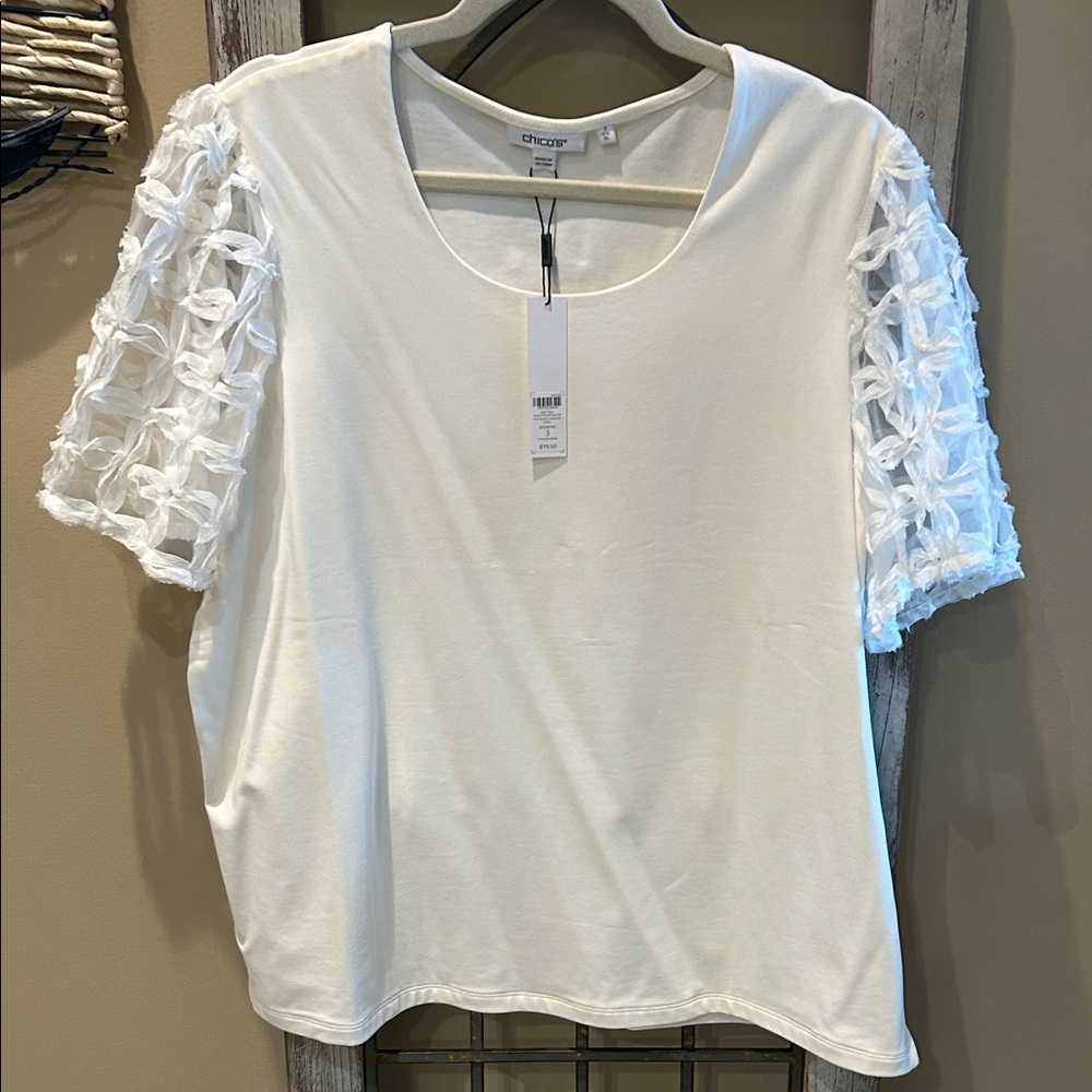 Chico's Ivory Top with Textured Sleeves